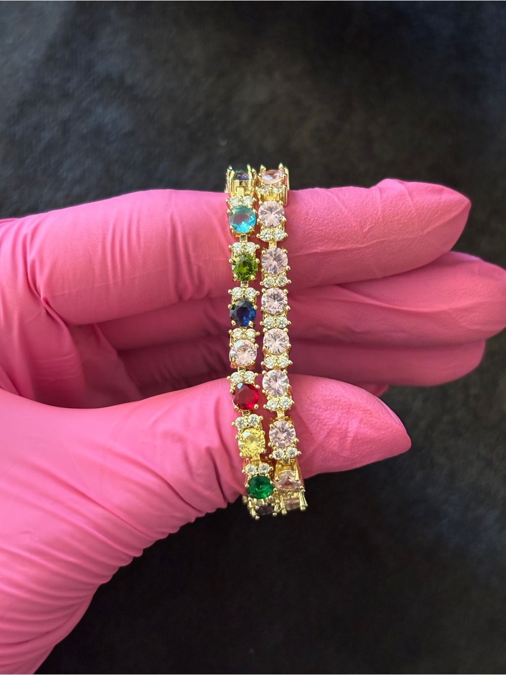 4.8mm Yellow Gold Multicolor & Pink CZ Tennis Bracelets 8 in. - Picture 5 of 8